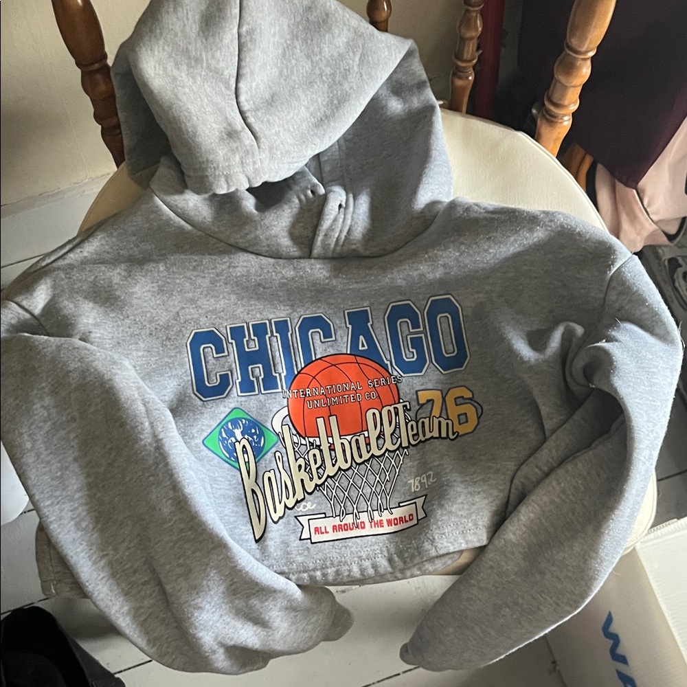 Gray Chicago Basketball Team Cropped Hoodie